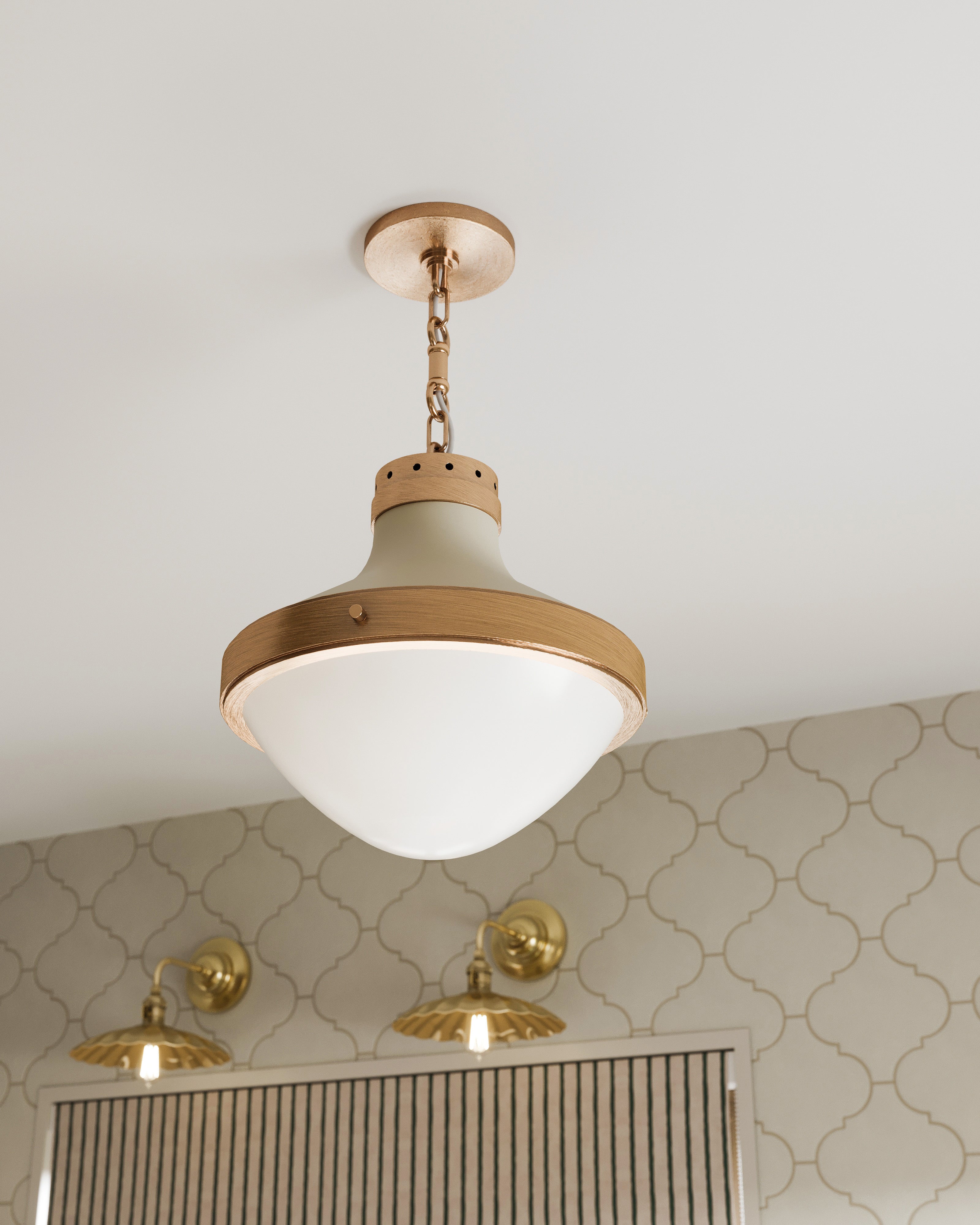 Grady Pendant in Patina Brass and Soft Sand